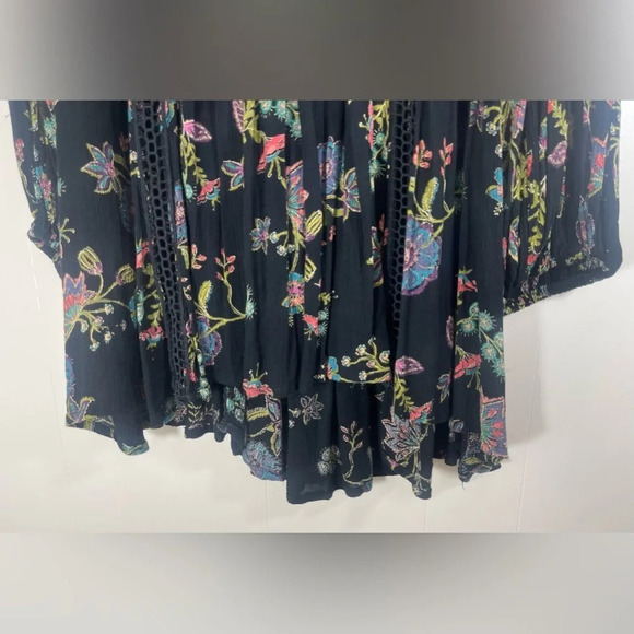 Free People Just The Two Of Us Black Floral Peasant Tunic Dress Top Women’s XS - Picture 8 of 15